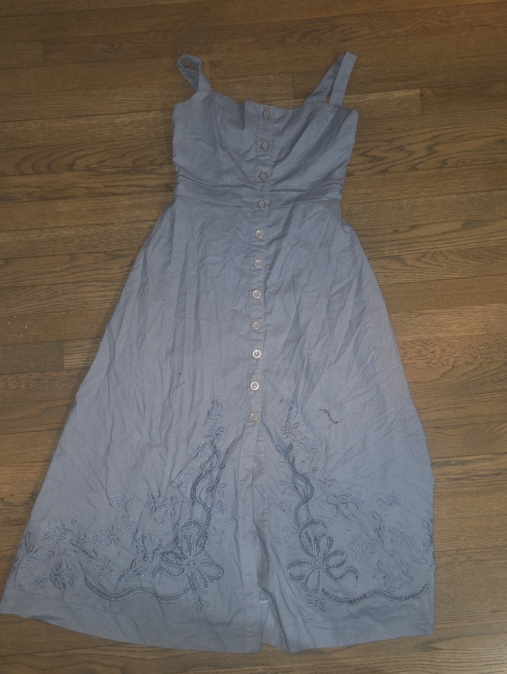 Light Blue Embroidered Button-Front Sundress